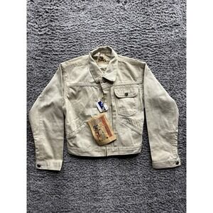 Vintage Wrangler 1950's off white Dot Tacked Pleated Font 3 Denim Jacket Size 12